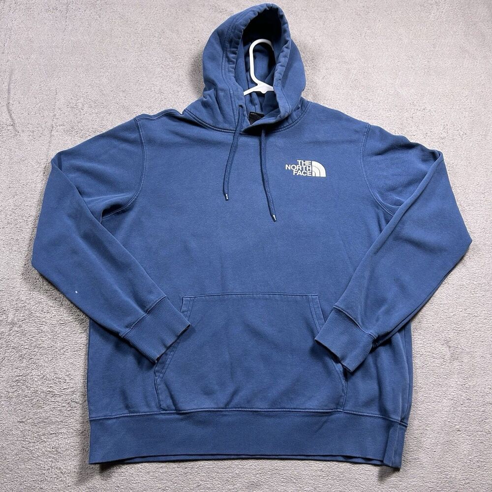The North Face Pullover Hoodie Mens Medium Blue Box Logo Graphic Grid Gorpcore